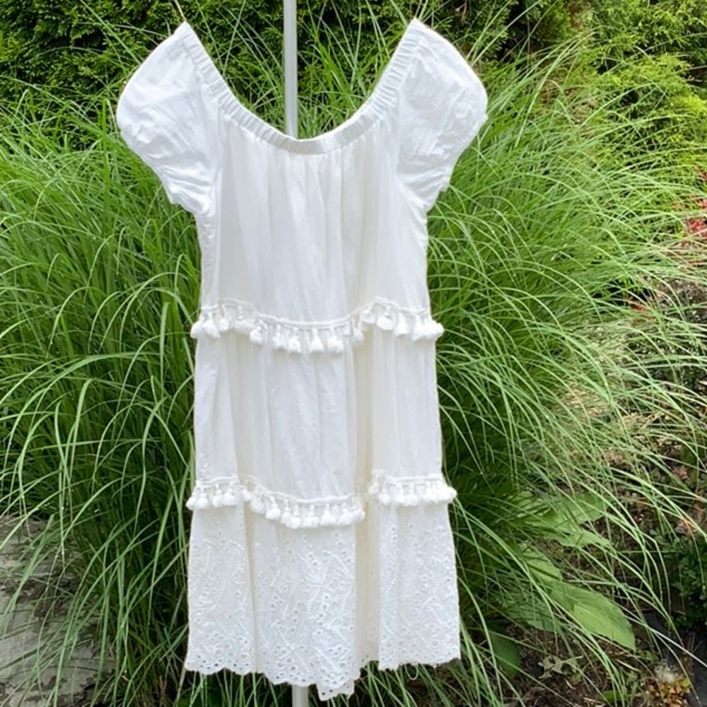 Sweet Lovely White Cotton Gauge On/Off the Shoulder Babydoll  Dress NWOT